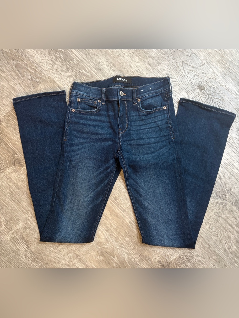 Express Jeans Women 2 L Boot Cut Mid Rise Stretch Dark Wash Denim Barely